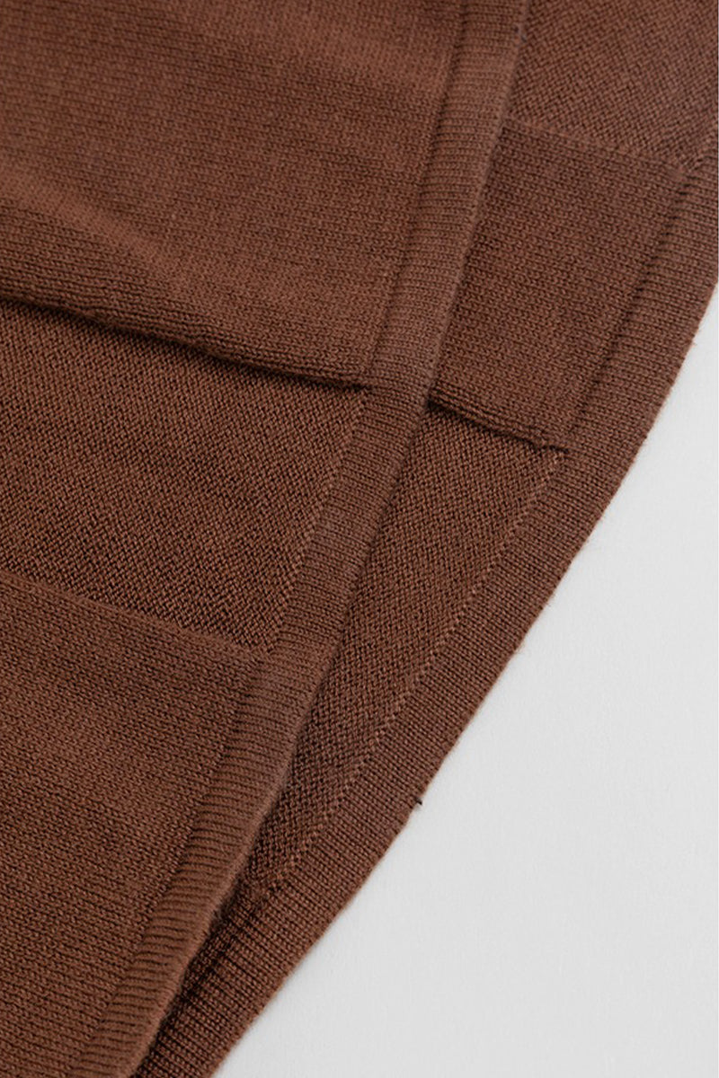 Pleated Wool-Blend Long Sleeve Maxi Sweater Dress in Brown
