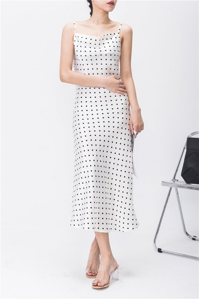 Polka-Dot Cowl-Neck Midi Slip Dress in Triacetate-Blend