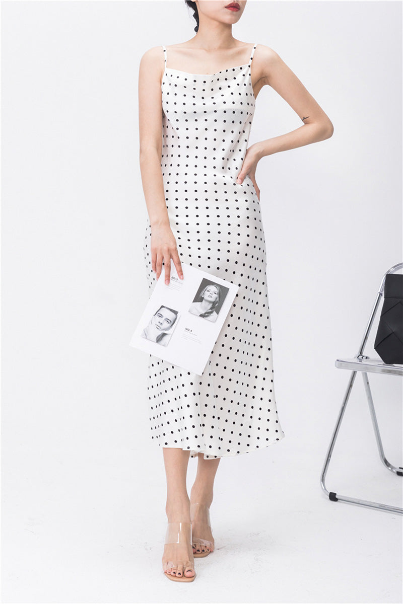 Polka-Dot Cowl-Neck Midi Slip Dress in Triacetate-Blend