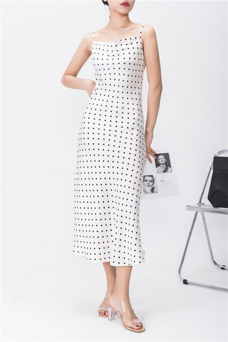 Polka-Dot Cowl-Neck Midi Slip Dress in Triacetate-Blend