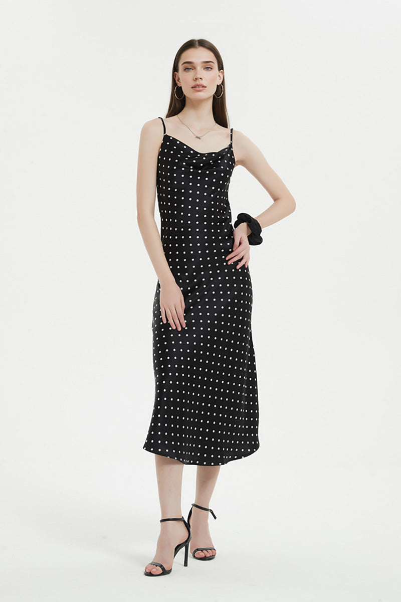 Polka-Dot Cowl-Neck Midi Slip Dress in Triacetate-Blend