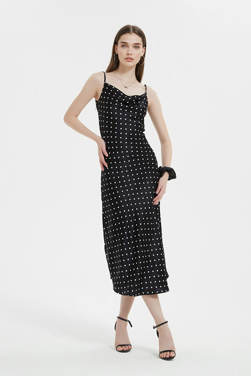 Polka-Dot Cowl-Neck Midi Slip Dress in Triacetate-Blend