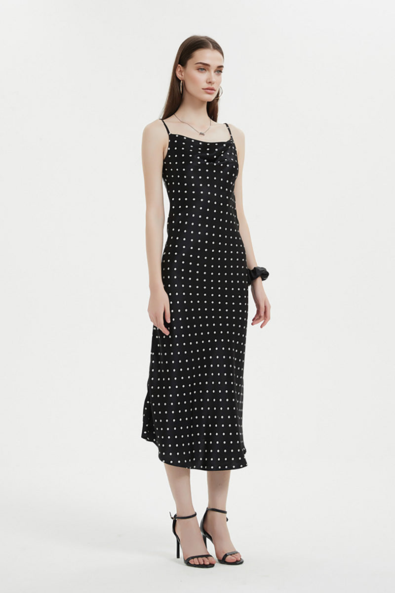Polka-Dot Cowl-Neck Midi Slip Dress in Triacetate-Blend