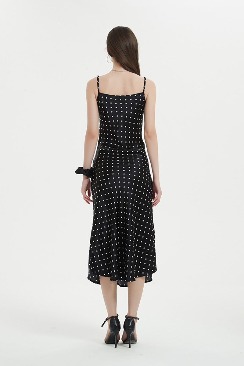 Polka-Dot Cowl-Neck Midi Slip Dress in Triacetate-Blend