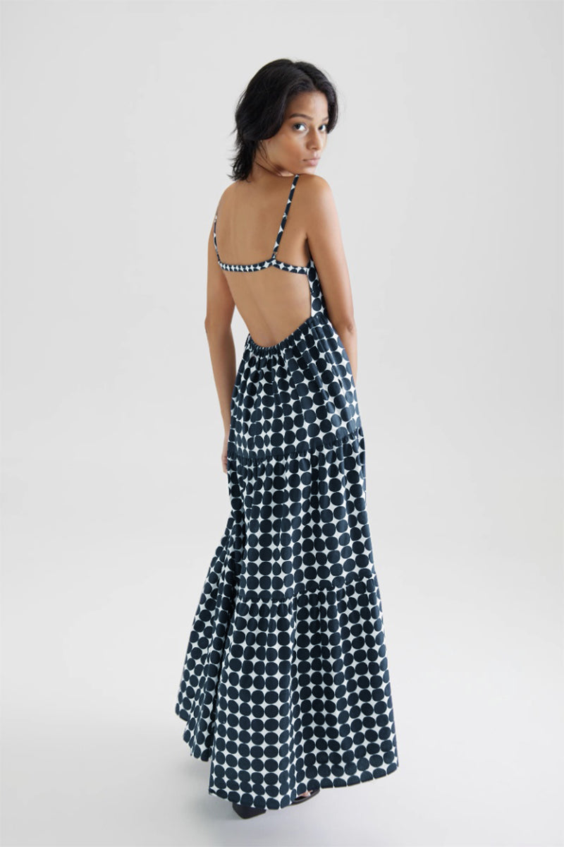 Polka Dot Tiered Backless Dress