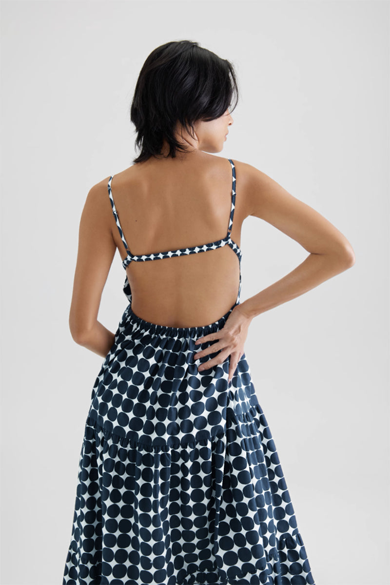 Polka Dot Tiered Backless Dress