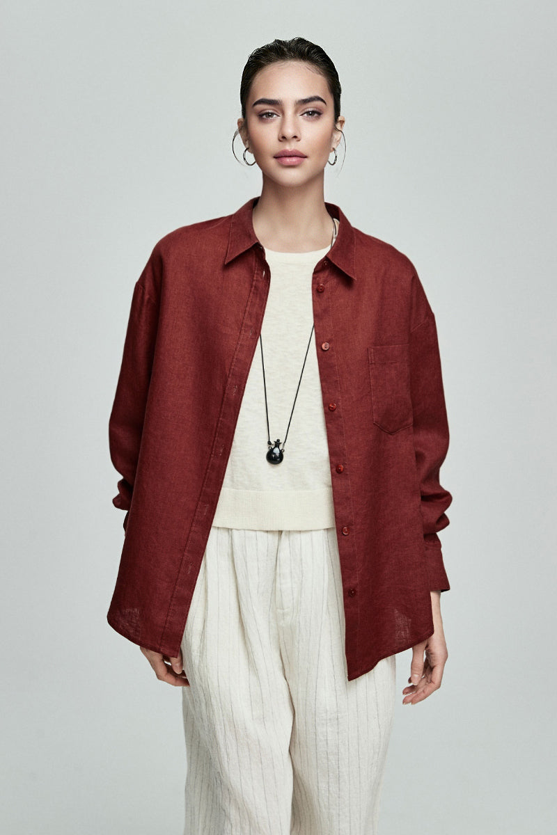 Premium French Linen Long Sleeve Button-Down Shirt