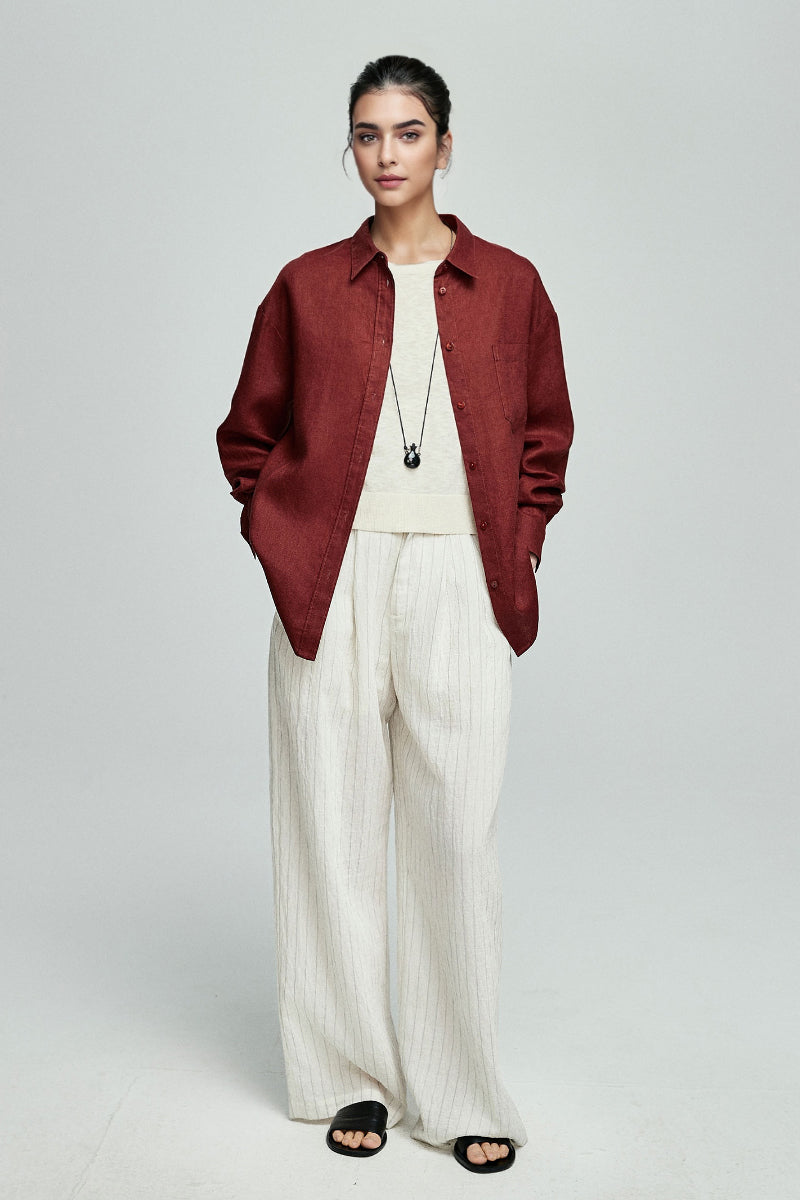 Premium French Linen Long Sleeve Button-Down Shirt