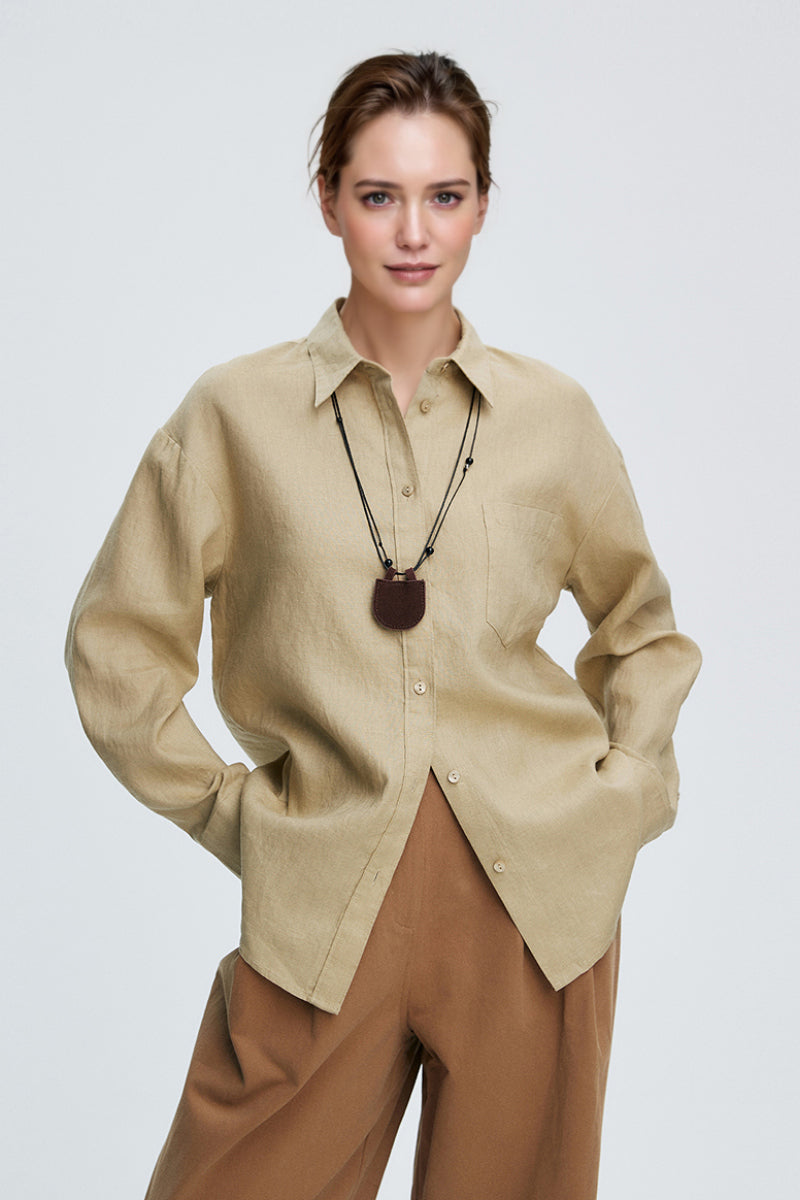 Premium French Linen Long Sleeve Button-Down Shirt