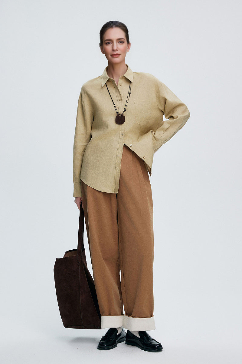 Premium French Linen Long Sleeve Button-Down Shirt