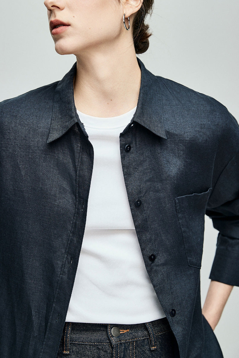 Premium French Linen Long Sleeve Button-Down Shirt