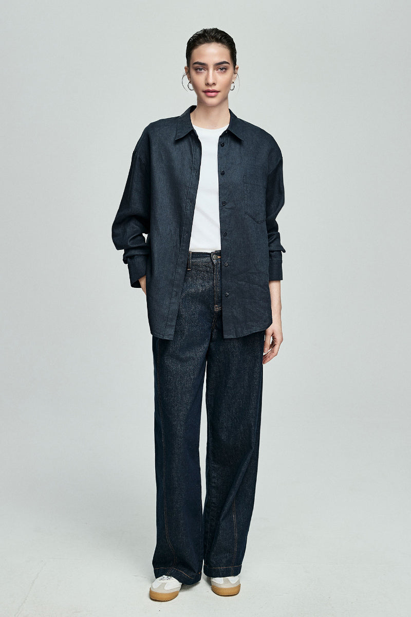 Premium French Linen Long Sleeve Button-Down Shirt