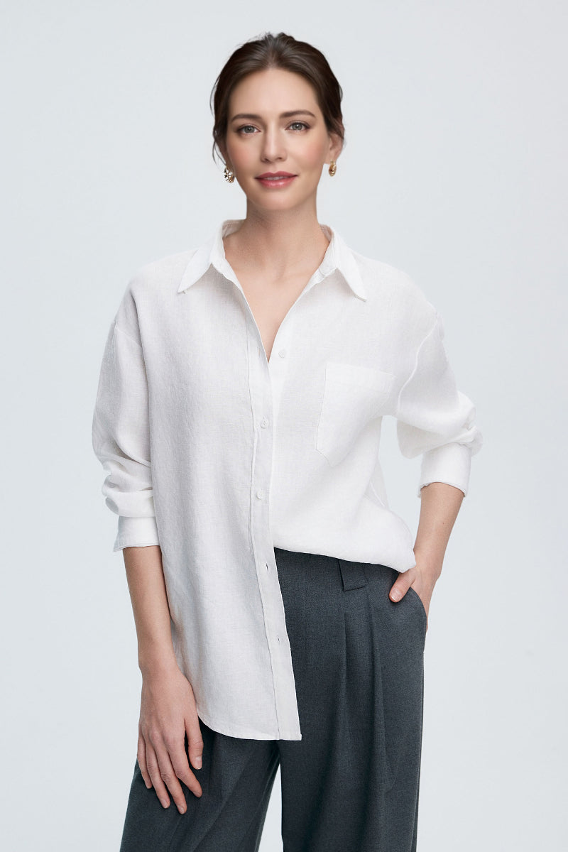Premium French Linen Long Sleeve Button-Down Shirt