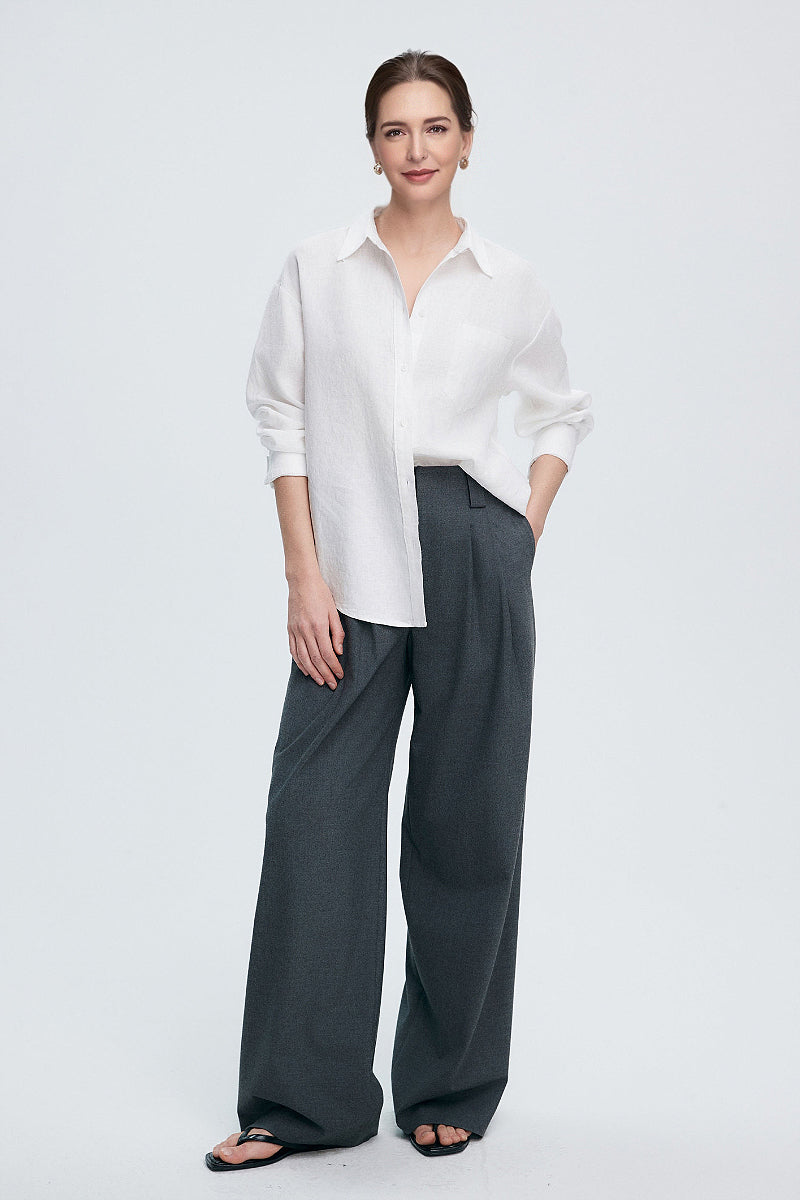 Premium French Linen Long Sleeve Button-Down Shirt