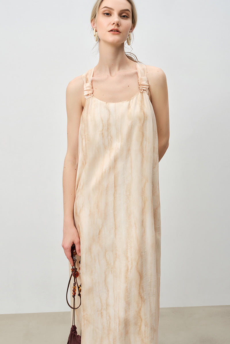 Yellow Backless Sundress in Tie Dye Print