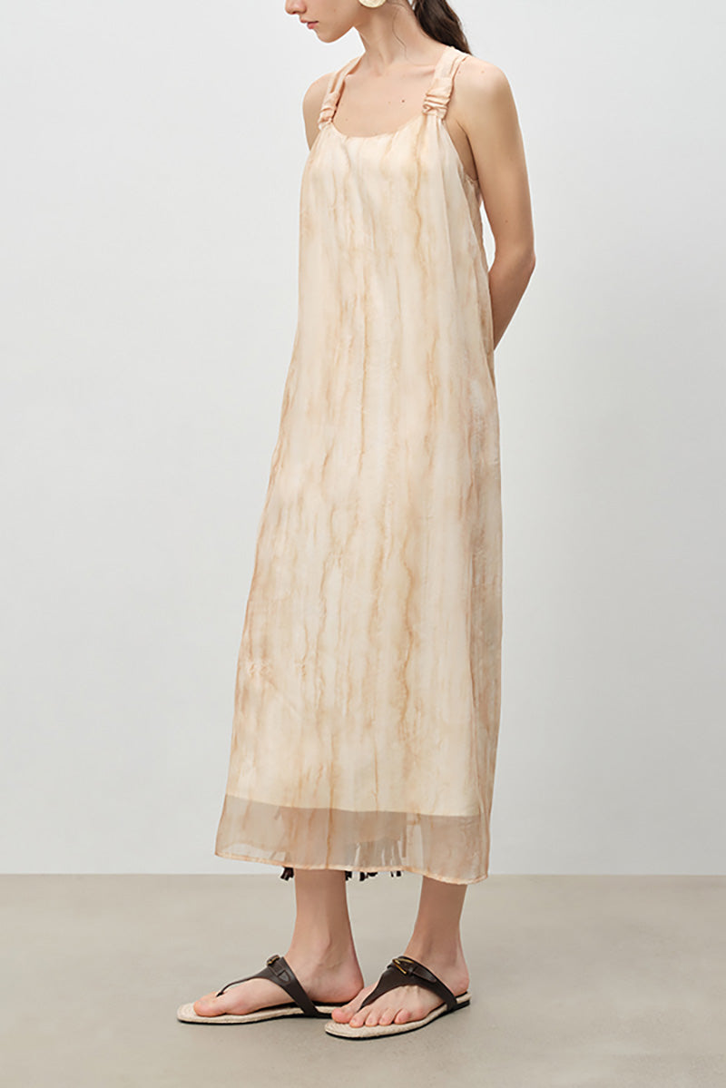 Yellow Backless Sundress in Tie Dye Print