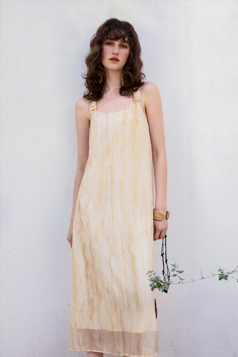 Yellow Backless Sundress in Tie Dye Print