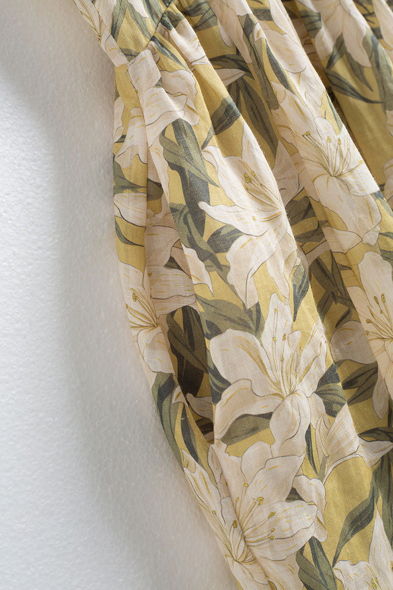 Pure Ramie Floral Sleeveless Scoop-Neck Midi Dress