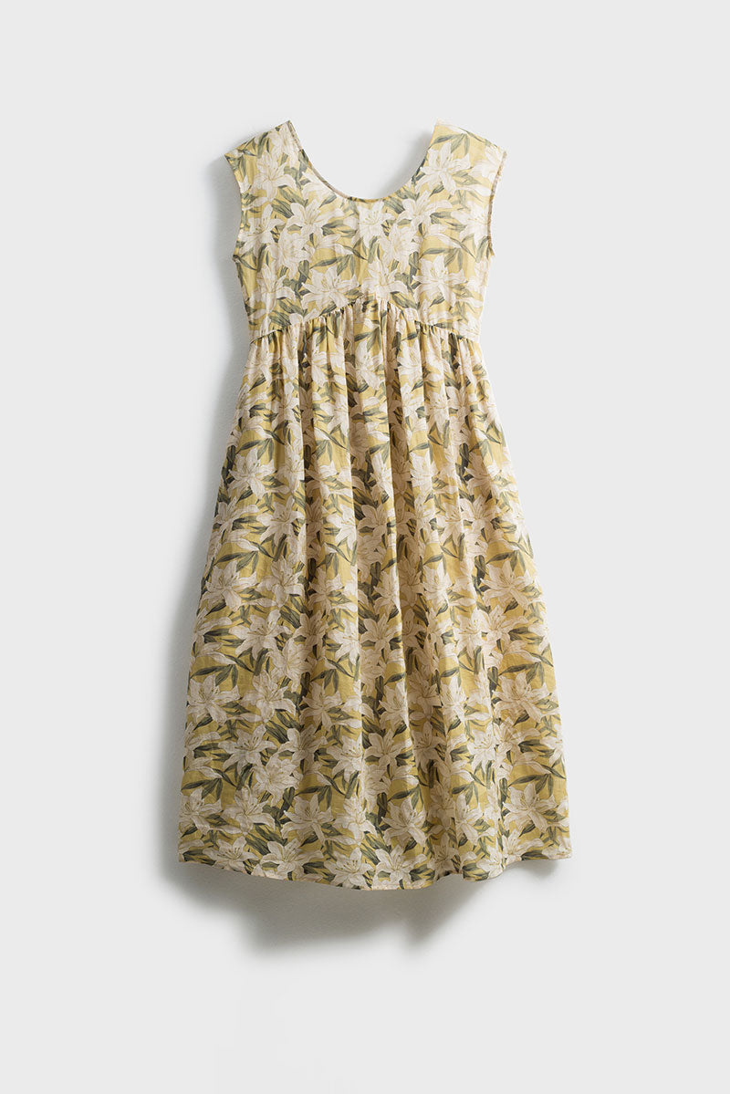 Pure Ramie Floral Sleeveless Scoop-Neck Midi Dress