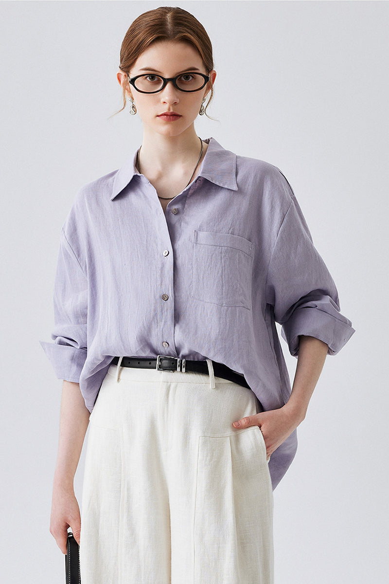Purple Linen Long Sleeve Button-Down Shirt