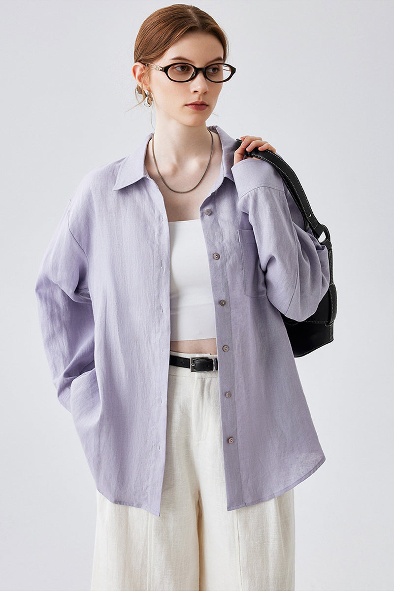 Purple Linen Long Sleeve Button-Down Shirt