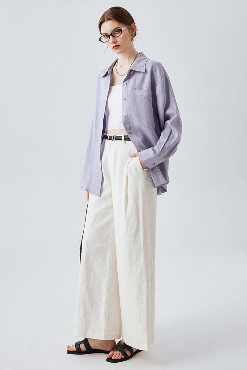 Purple Linen Long Sleeve Button-Down Shirt