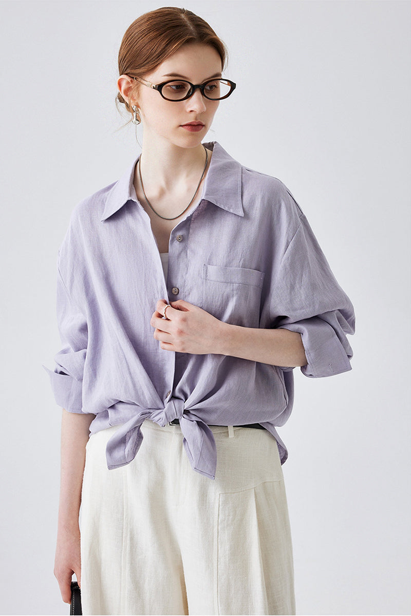 Purple Linen Long Sleeve Button-Down Shirt