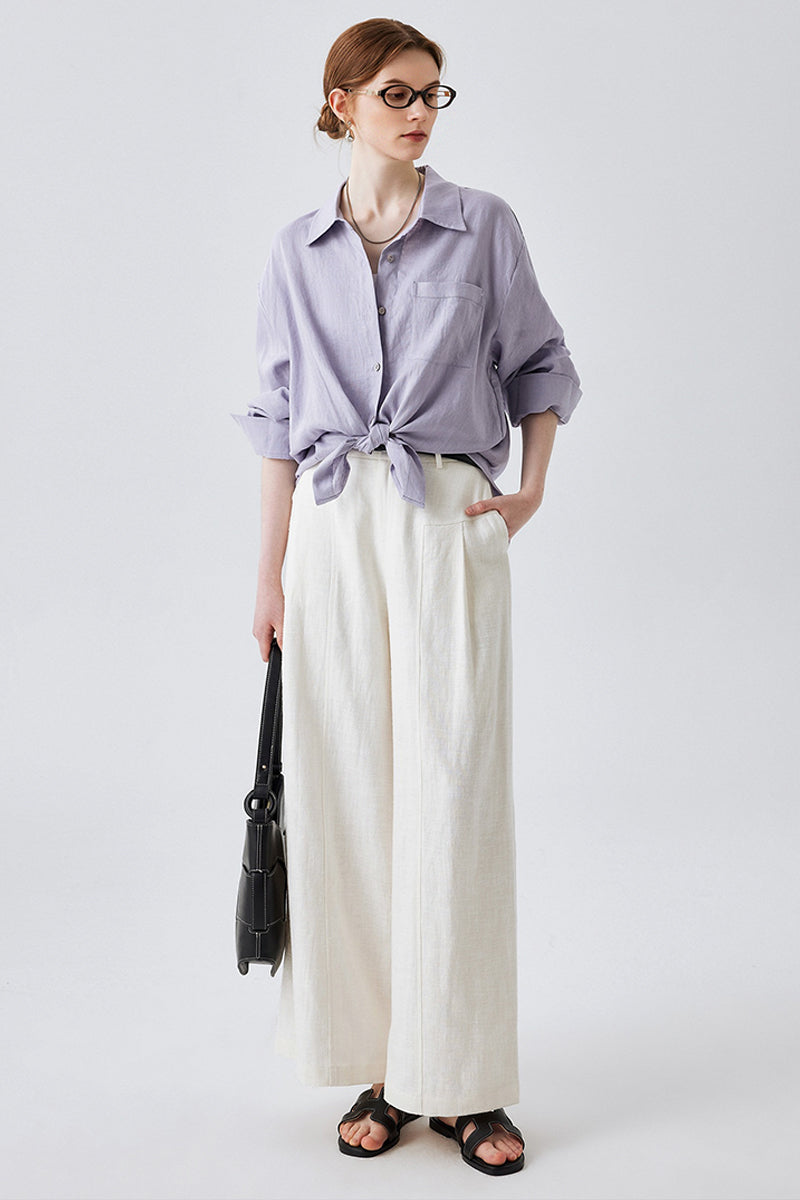 Purple Linen Long Sleeve Button-Down Shirt