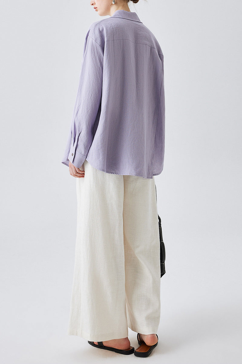 Purple Linen Long Sleeve Button-Down Shirt
