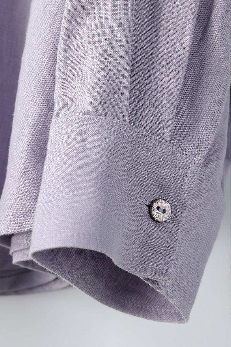Purple Linen Long Sleeve Button-Down Shirt