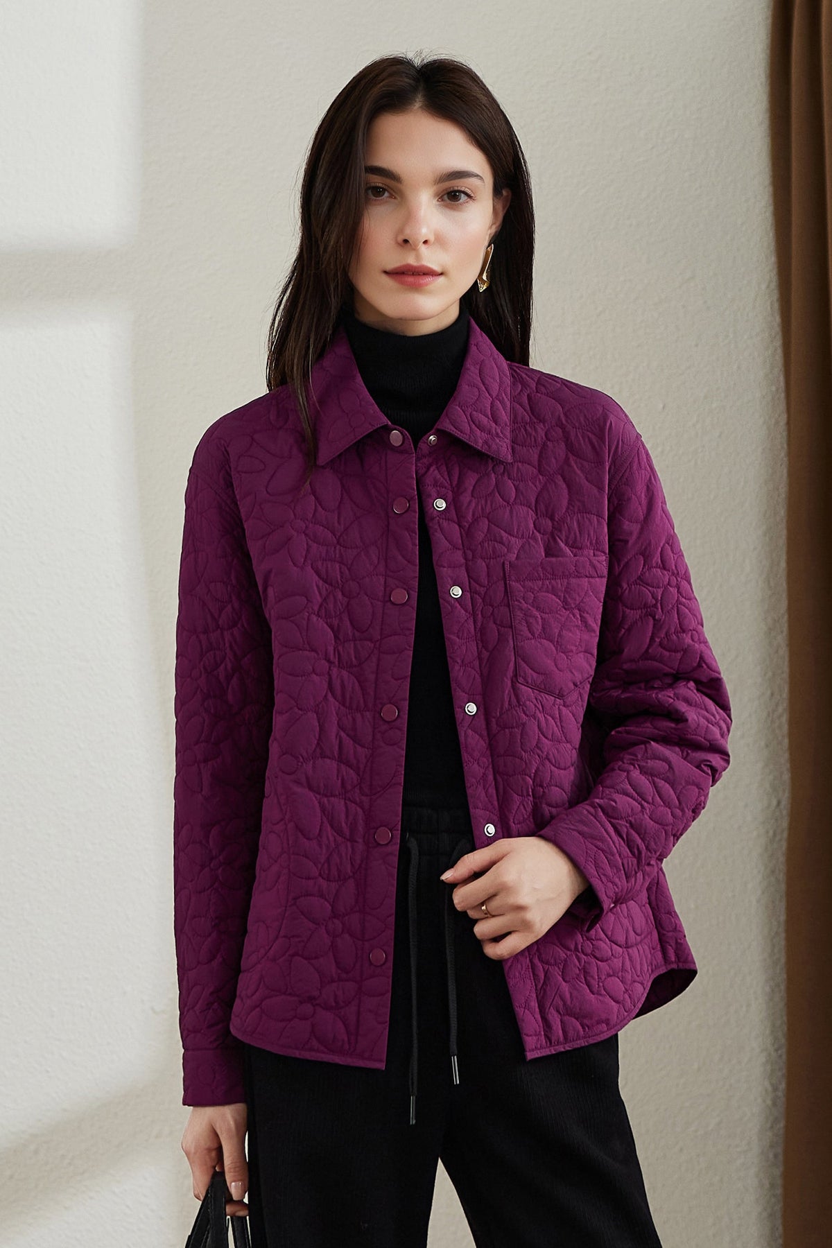 Quilted Japanese Lithermo Shirt Jacket in Purple