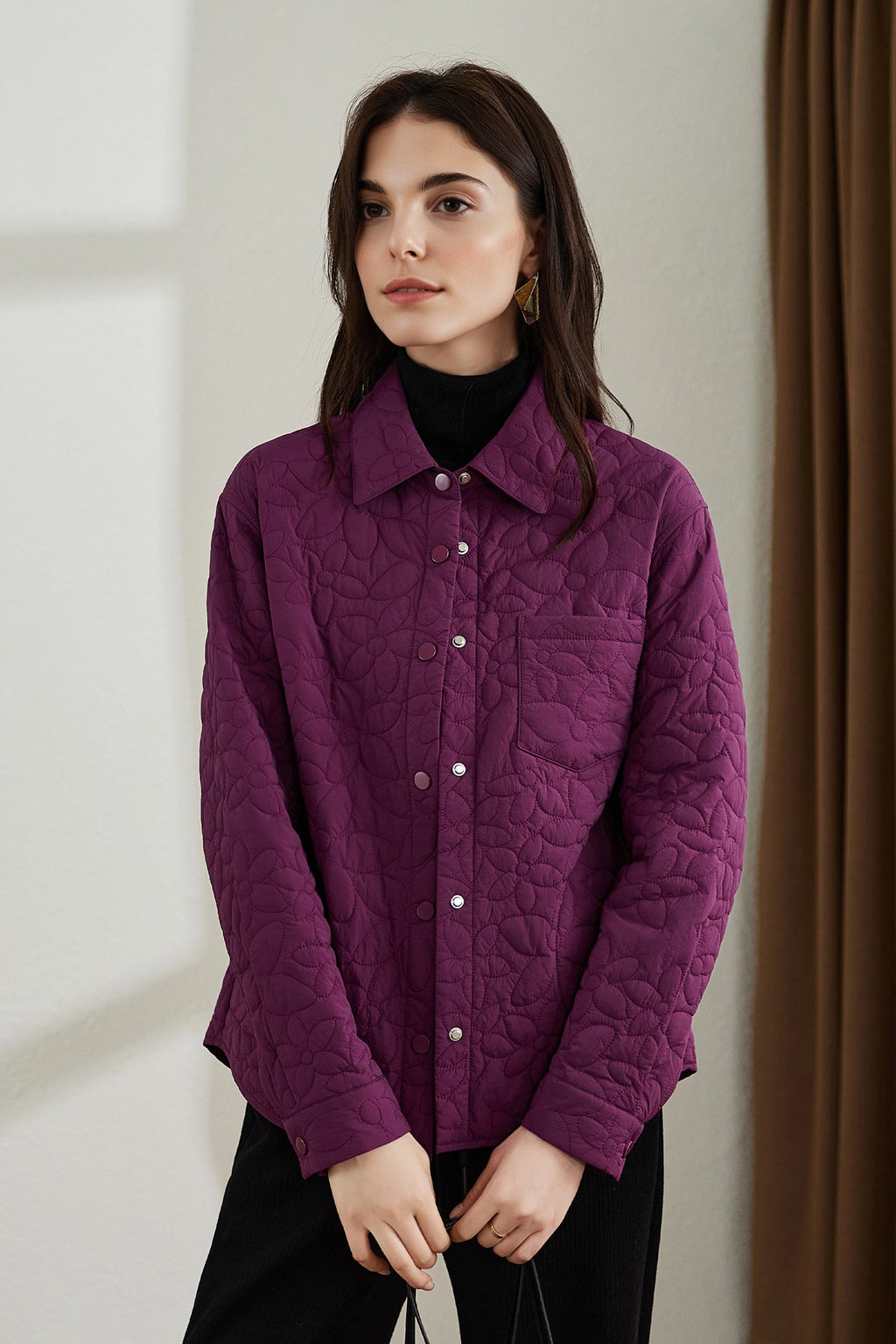Quilted Japanese Lithermo Shirt Jacket in Purple