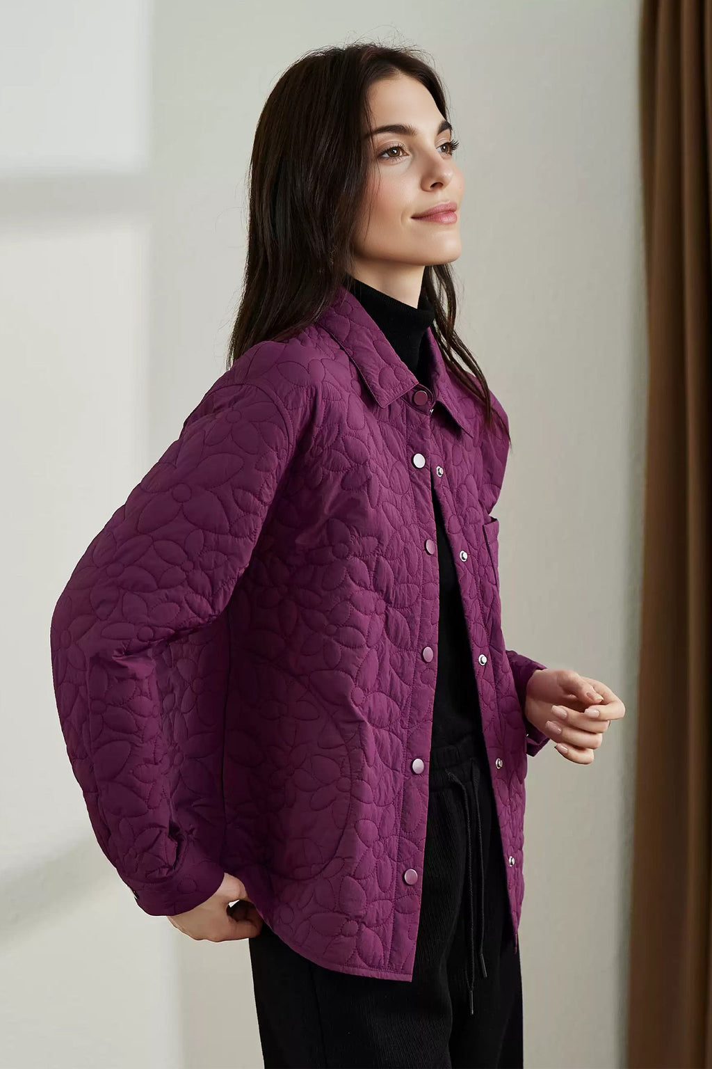 Quilted Japanese Lithermo Shirt Jacket in Purple