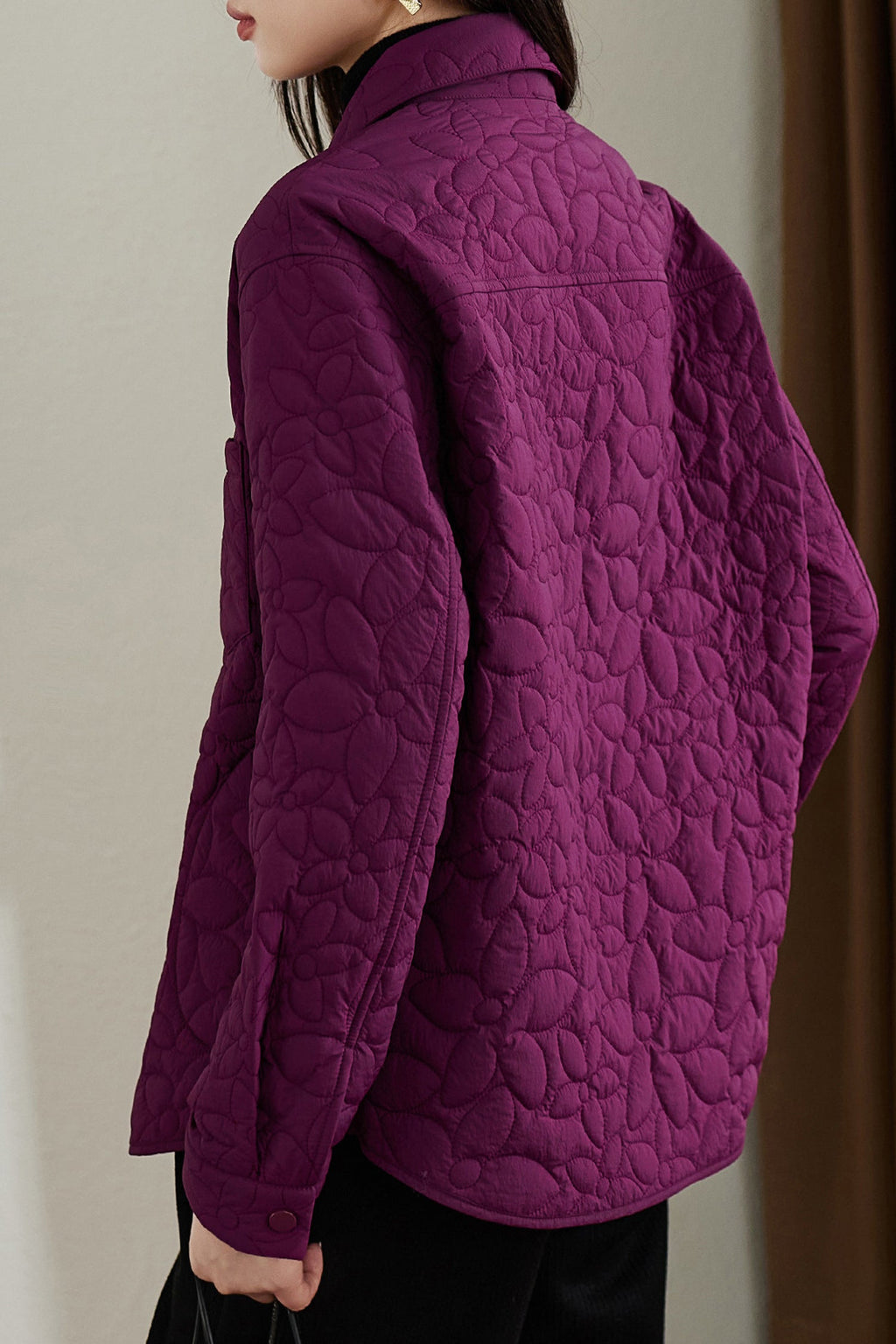 Quilted Japanese Lithermo Shirt Jacket in Purple