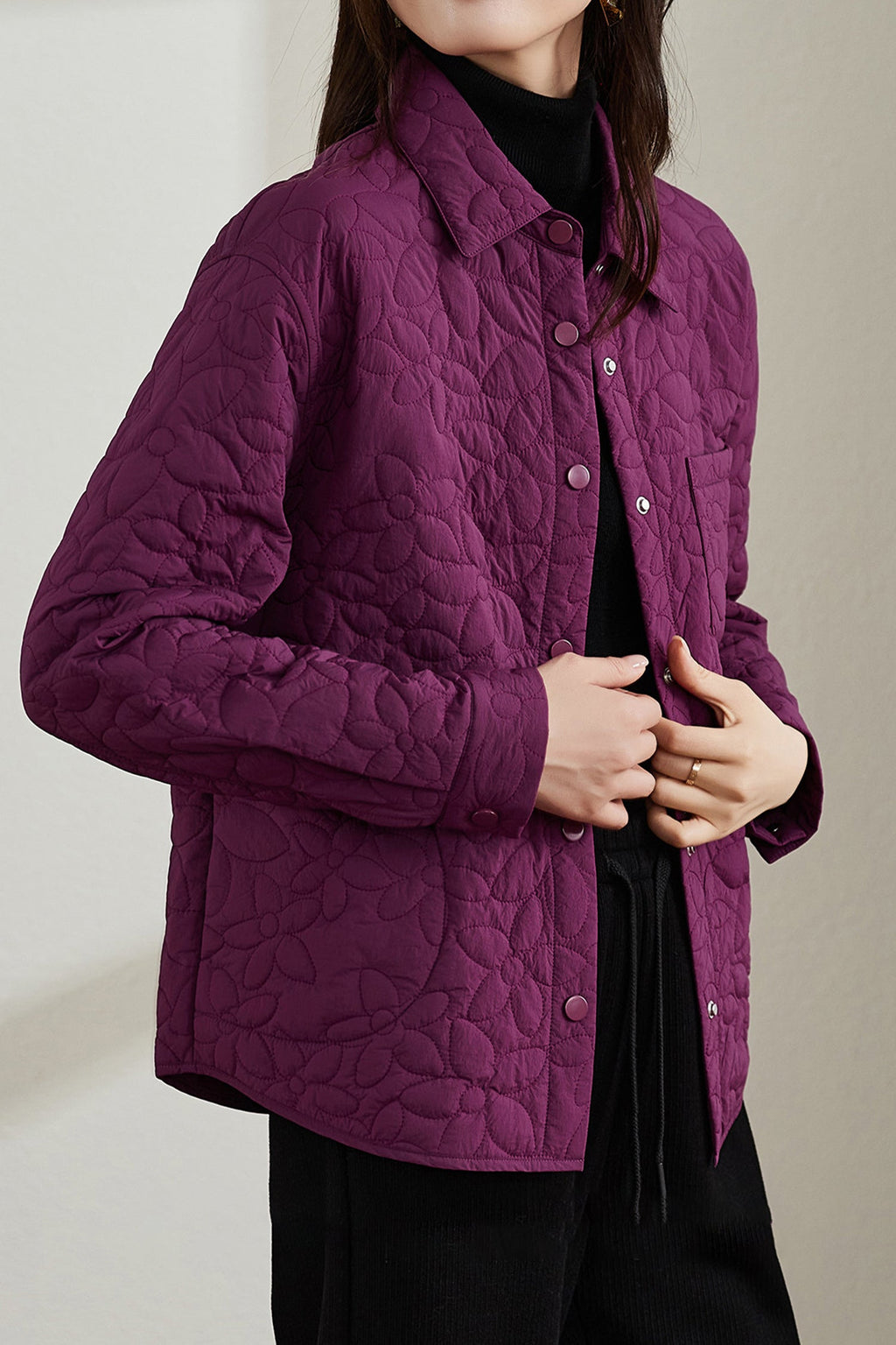 Quilted Japanese Lithermo Shirt Jacket in Purple