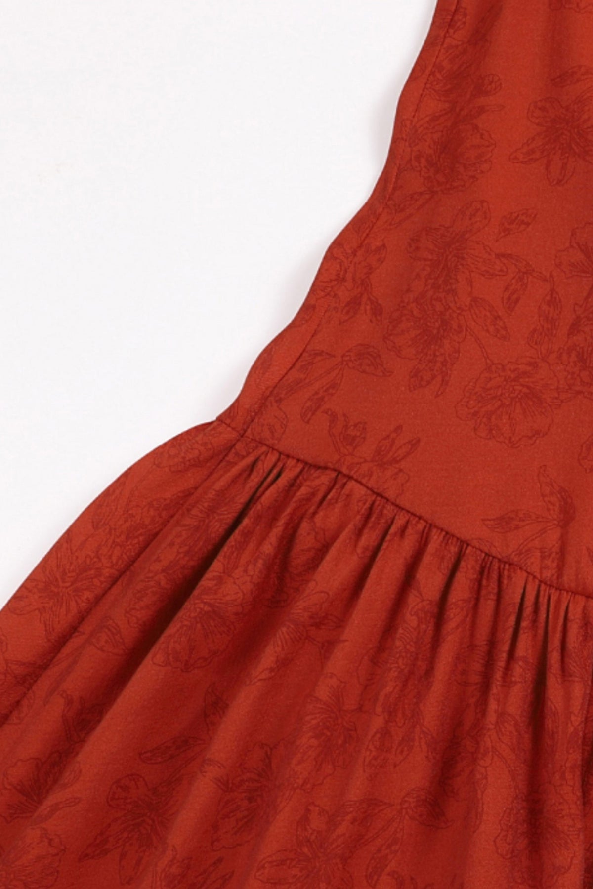 Red Asymmetrical Tiered Sleeveless Maxi Dress with Floral Print