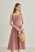 Red Gingham A-Line Midi Dress with Back Tie