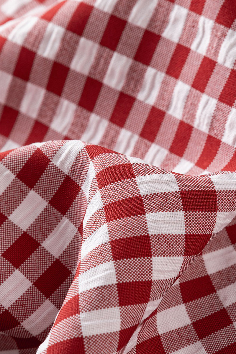 Red Gingham A-Line Midi Dress with Back Tie