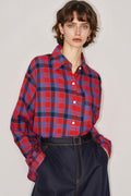 Red Plaid Long Sleeve Button-Up Shirt in Cotton