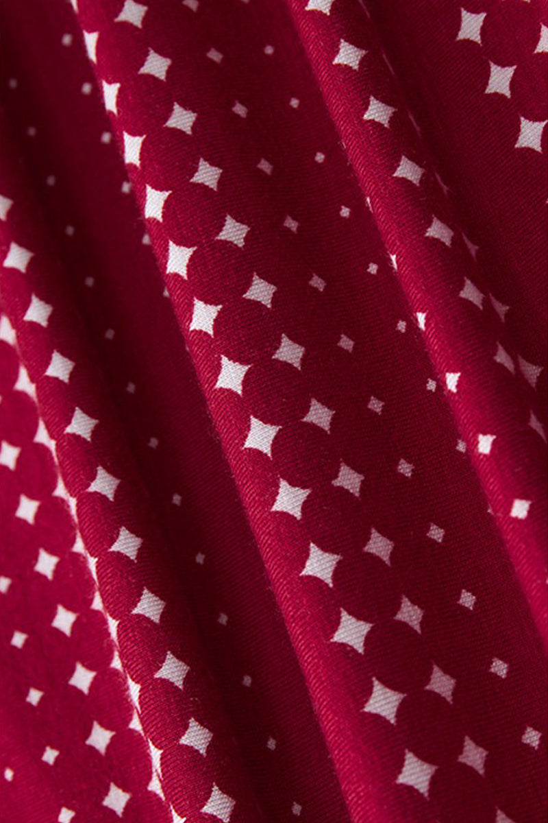 Red Triacetate Long Sleeve Geometric Print Wrap Maxi Dress