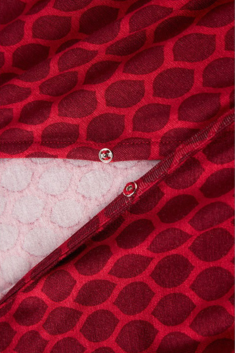Red Triacetate Long Sleeve Honeycomb Print Wrap Maxi Dress
