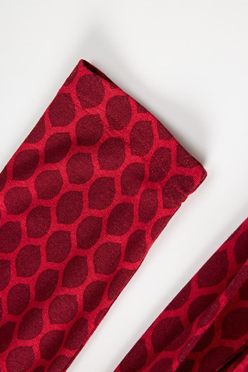 Red Triacetate Long Sleeve Honeycomb Print Wrap Maxi Dress