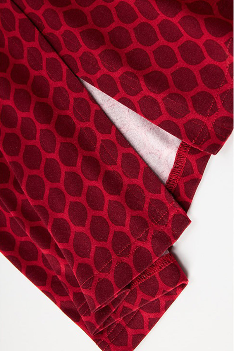 Red Triacetate Long Sleeve Honeycomb Print Wrap Maxi Dress