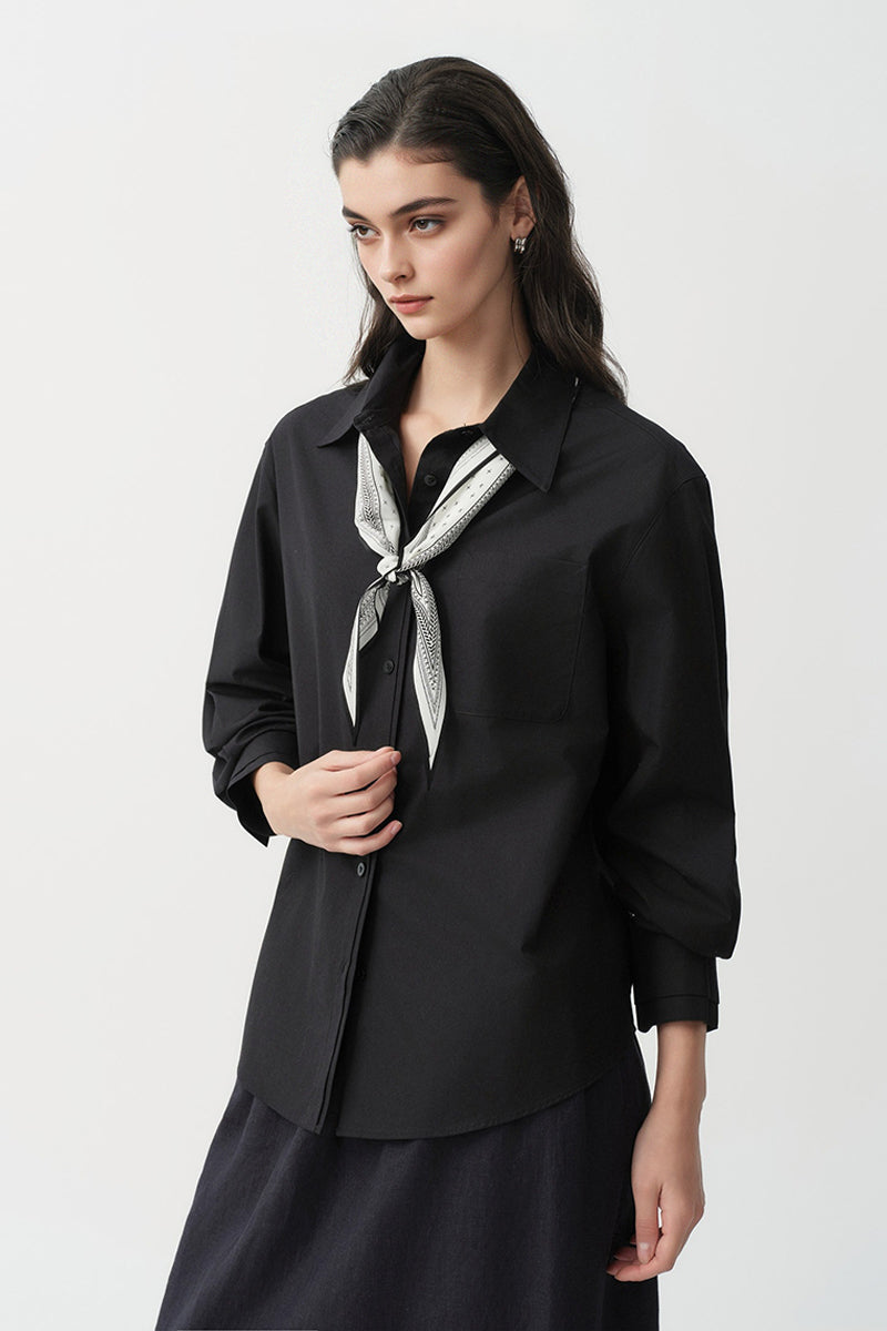 Relaxed Button Down Shirt with Pocket in Cotton