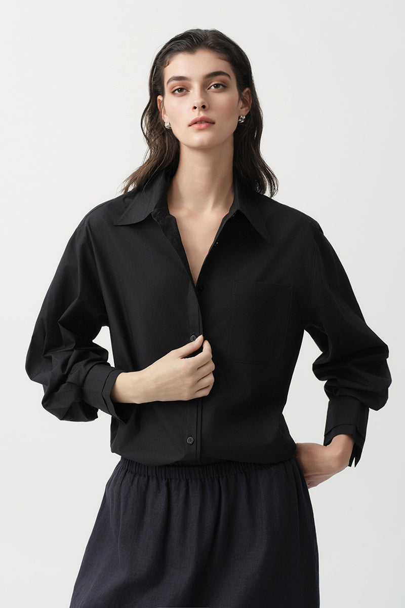 Relaxed Button Down Shirt with Pocket in Cotton
