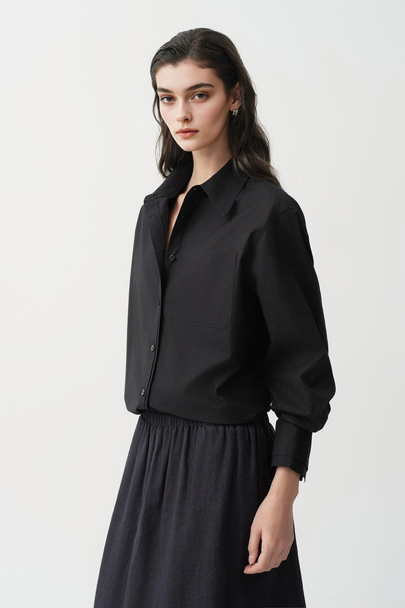 Relaxed Button Down Shirt with Pocket in Cotton