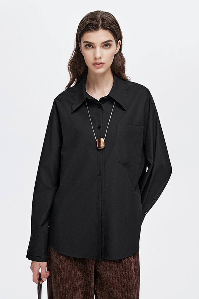 Relaxed Button Down Shirt with Pocket in Cotton