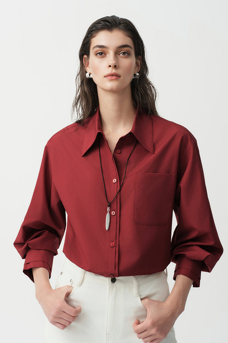 Relaxed Button Down Shirt with Pocket in Cotton