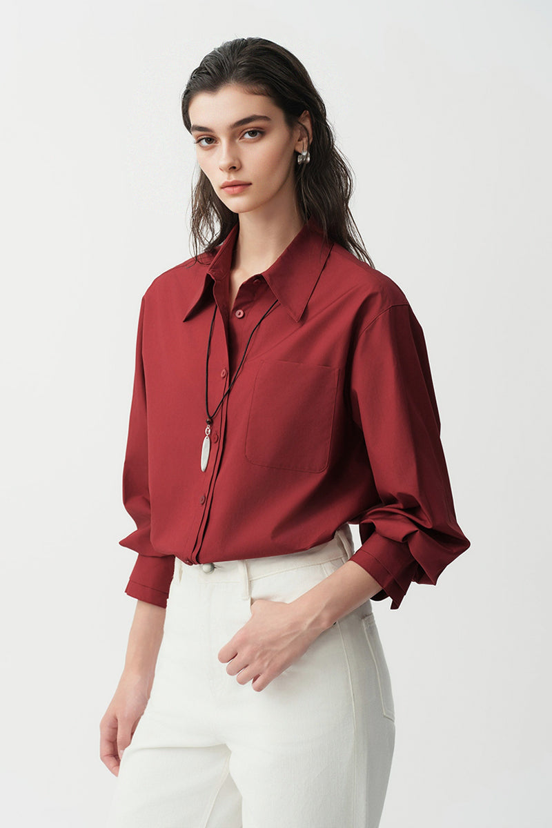 Relaxed Button Down Shirt with Pocket in Cotton