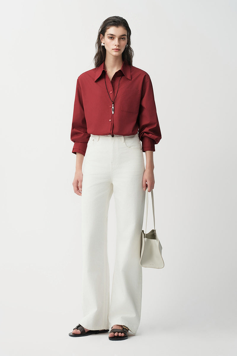 Relaxed Button Down Shirt with Pocket in Cotton